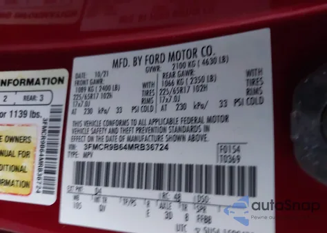 2021 Ford Bronco Sport Big Bend from USA, damaged, VIN 3FMCR9B64MRB36724